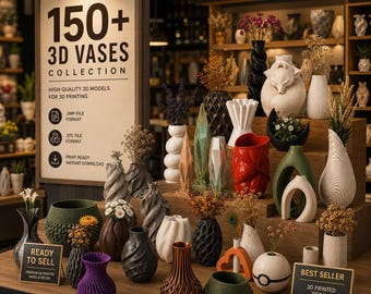 Pacote com mais de 150 modelos de vasos impressos em 3D em formato STL | Coleção de vasos decorativos modernos | Download instantâneo