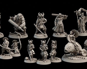 Samurai & Fantasy Warrior Miniatures STL Bundle | 3D Printable Models Packs (Digital Download)