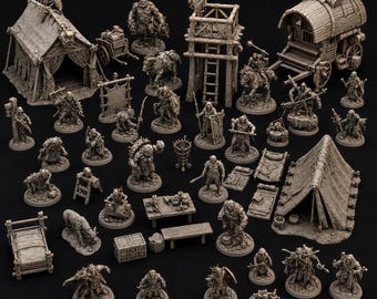 Paquete STL de campamento de fantasía medieval / Terreno para juegos de rol y miniaturas de guerreros (descarga digital)