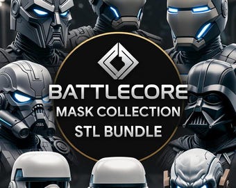 Paquete de más de 100 máscaras inspiradas en BattleCore (archivos STL) / Colección de cascos de ciencia ficción para cosplay (descarga digital)