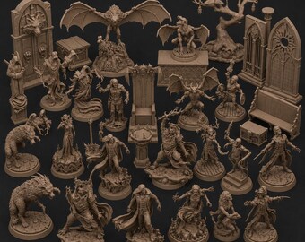 Paquete de archivos STL inspirados en el terror gótico / Miniaturas de vampiros y muertos vivientes para impresión 3D (descarga digital)