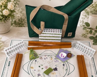 Greenbrier Collection All-Inclusive Mahjong Set: Garden-Inspired, Emerald Green Accents, Wood Racks