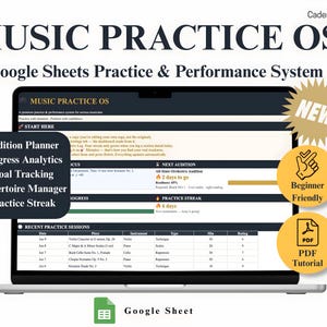 Musikövningsspårare Google Sheets | Auditionrepertoarplanerare för elever och lärare (digital nedladdning)