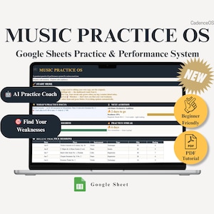 Music Practice Tracker Google Sheets | Piano Violin Cello Practice Planner | Audition Prep & Repertoire Tracker