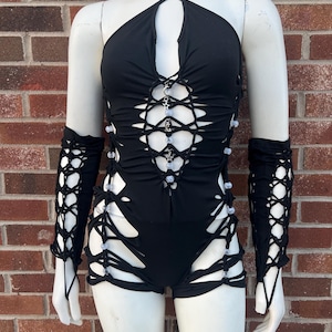 Playsuit van geweven split | Festivalkleding | Aanpasbare outfit met uitsnijding | De Eclipse-romper