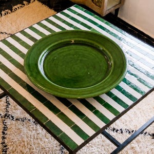 Moroccan Ceramic Plate Green Glaze Pottery Pedestal Serving Dish