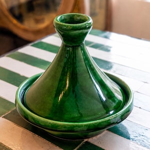 Green Moroccan Ceramic Mini Serving Tagine, lidded pottery dish perfect for spices or small tapas