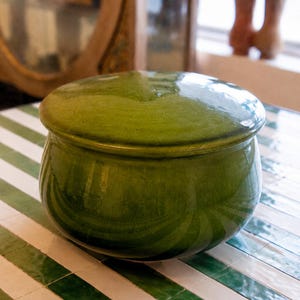 Moroccan Ceramic Lidded Pot Deep Green Glaze Pottery Spice Jar