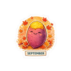 September Sweet Potato Sticker | Kiss-Cut Fall Leaves Laptop Decal