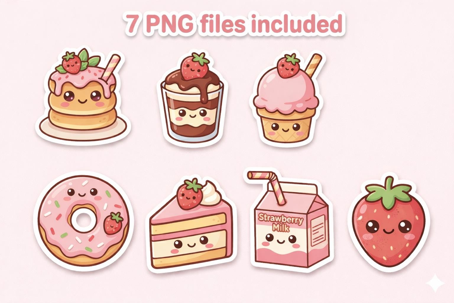 Strawberry Girl Sticker Pack | Cute Kawaii PNG Stickers | 7 Digital ...