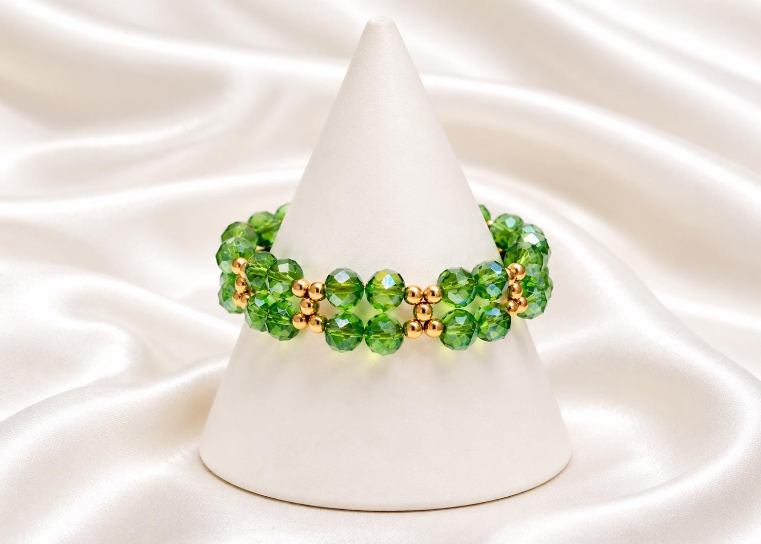Crystal Bracelet for Women, Green Gold Beaded Bracelet, Handmade Boho…