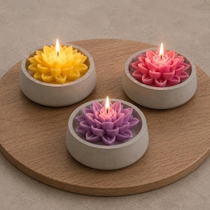 Lotus Flower Candle in Plaster Pot, Handmade with Soy Wax, Elegant Decoration for Home, Living Room, Bedroom or Spa, Gift for Her, Birthday