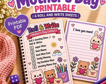 Mother’s Day Letter Printable | Roll & Write Activity for Kids | Cute DIY Letter for Mom | Instant Download | Kids Writing Activity