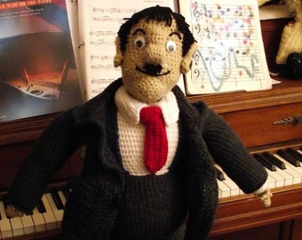 Oliver Hardy, an Extra Large handmade crochet doll