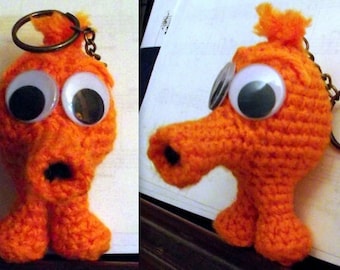 Micro Q*bert Doll or Keychain (Handmade Crochet Computer Creature Doll)