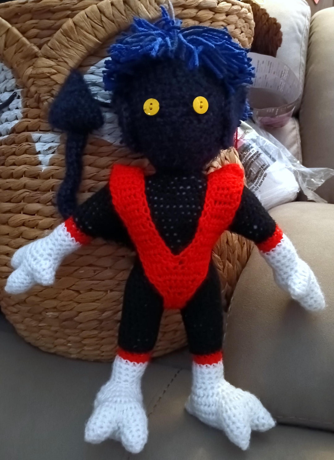アーティストベア STAR ジョー・グリノ作 青いウールコートのぬいぐるみ Nightcrawler (kurt Wagner), a Handmade Crochet Doll - Etsy