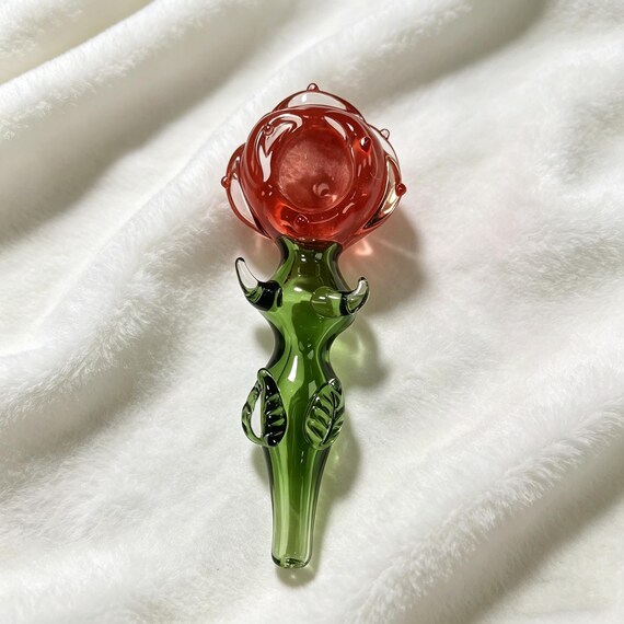 Handmade Red Glass Rose Smoking Pipe, Unique Gift for Her, Artistic Decorative Glass, Collector’s Pipe, Elegant Smoking Accessory