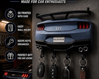 Mustang GT Key Holder | Sports Car Wall Key Rack | Garage Key Organizer | Car Enthusiast Gift