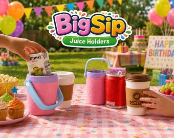 Kids Juice Holder | Birthday Party Drink Holder | Pool Party Cup Holder for Juice Boxes | Toddler Travel Cup | Big Sip Holder