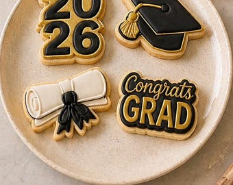 Graduation 2026 Cookie Cutter Set – Cap, Diploma, Grad Congrats & Numbers | 3.5in | 3D Printed Baking Tools | Graduation Party