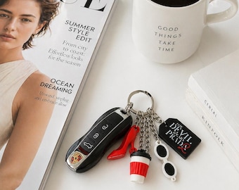 Devil Wears Prada Inspired Keychain | Fashion Keychain Set | Coffee Cup Heel Sunglasses Charm | Gift for Fashion Lovers