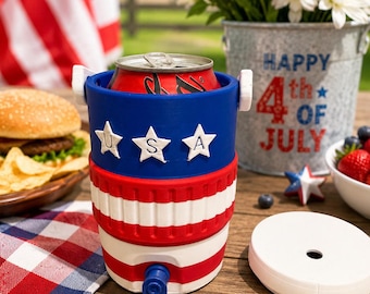 4th of July kozzie with free keychain (can opener) | Patriotic 12oz Can Cooler | USA Drink Holder | Summer Cookout Gift
