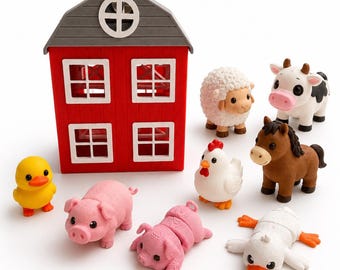 Mini Farm Animals Set with Barn |  Sensory Fidget Toy | Cute Farm Animal Bundle | Desk Toy | Kids Gift | Farm Play Set