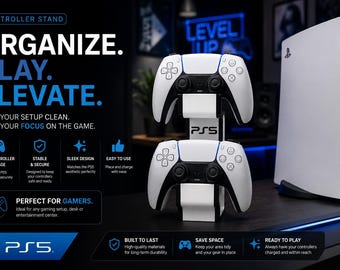 Gaming Controller Stand Compatible with PS5 | Dual Controller Holder | Gamer Desk Organizer | Gaming Room Decor