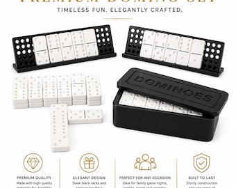 Modern Domino Set with 2 Racks and Storage Box | Minimalist Game Night Set | Travel Friendly | Unique Gift Idea