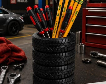 Tire Desk Organizer | Car Tire Pencil Holder | Mechanical Desk Decor | Garage Office Organizer | Car Lover Gift