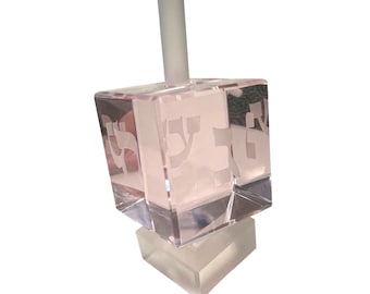 Pink Crystal Dreidel Set with Frosted Stand and Decorative Gift Box Judaica
