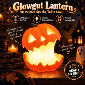 Halloween Pumpkin Lamp, 3D Printed Gourd Decor, Eerie Glow Accent