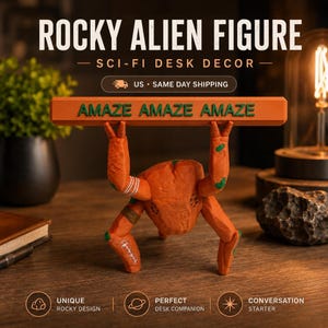 Project Hail Mary Rocky Alien Figure  + Quote Sign | Sci-Fi Desk Decor - Same DAY Shipping