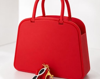 Red Handbag Popcorn Bucket & Keychain Set, 3D Printed, Fashion Inspired Devil Wear Pra-da, Cute Mini Purse Charm, Made in USA, Fast Shipping