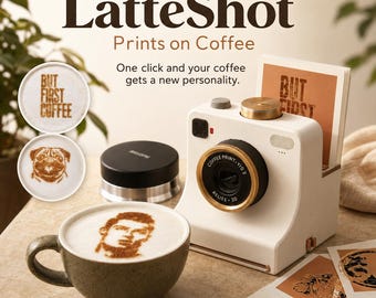 Coffee Art Printer Retro Camera | Latte Art with 24 Stencils | Gift - Same Day Shipping