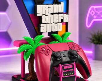 Soporte para mando de videojuegos PREMIUM inspirado en GTA 6 / Organizador de escritorio con nombre personalizado impreso en 3D / Envío el mismo día