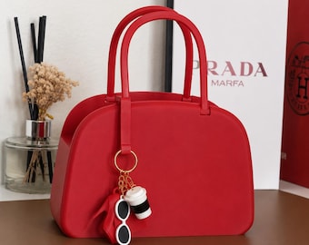 Red Handbag Popcorn Bucket & Keychain Set, 3D Printed, Fashion Inspired Devil Wear Prada, Cute Mini Purse Charm, USA Made, Fast Shipping