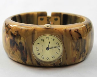 1940s Bakelite Geneva Wrist Watch Mississippi Mud Hinged Clamper