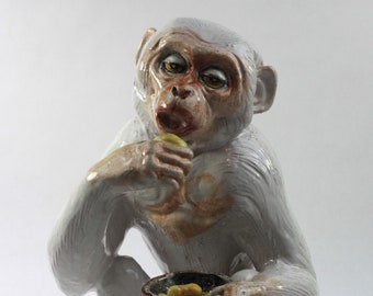 Glazed Terra Cotta Monkey Sculpture Made In Italy