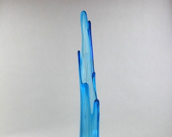 LE Smith Glass Vase Simplicity Swung Peacock Blue Ribbed and Fingered Vase