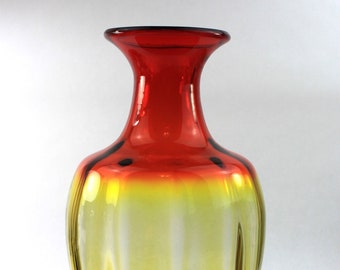 Blenko Tangerine Topaz Amberina Optic Floor Vase