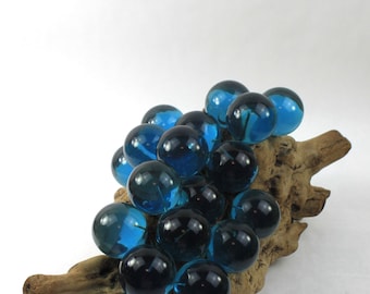 Vintage Lucite Acrylic Grape Cluster on Burlwood Sculpture Peacock Blue MCM
