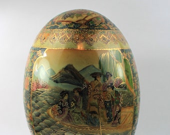Chinese Satsuma Hand Painted Porcelain Egg With Base