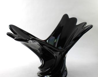 Murano Art Glass Black Amethyst Console Bowl
