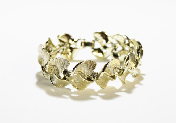 福袋 Link Goldtone Brushed Leaves Leaf Bracelet 1950s Cuff Etsy - アクセサリー