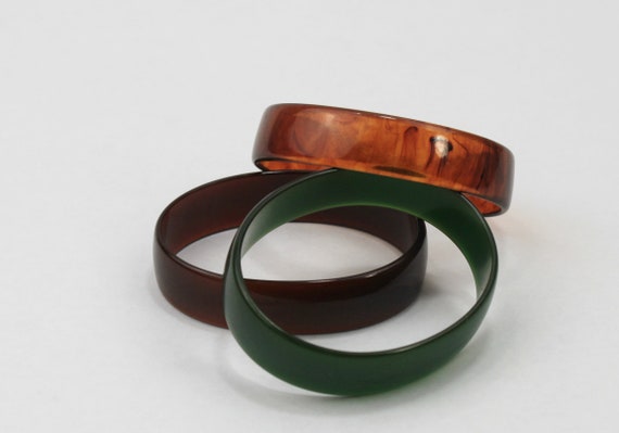 Bakelite Bangle Stack Set Oval Green Ice Tea Russ… - image 3
