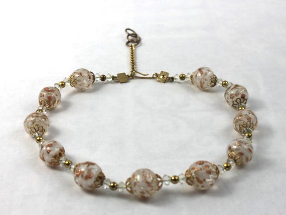 Vintage Murano Sommerso Venetian White Art Glass Beaded Necklace