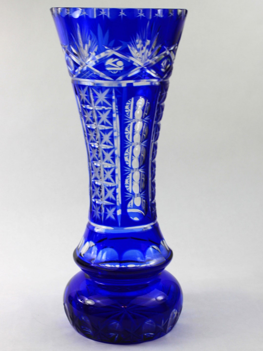 Czech Bohemia Crystal Vase Cobalt Blue Cut to Clear Vase Dot Etsy