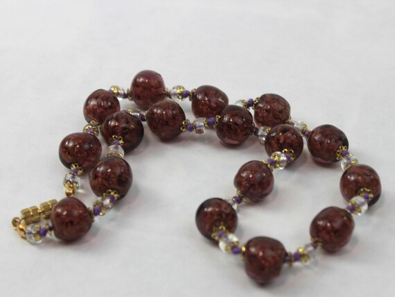 Vintage Murano Sommerso Venetian Amethyst Art Glass Beaded Necklace