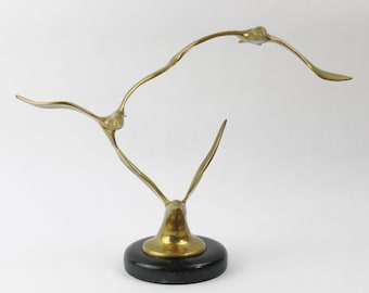 MCM Birds in Flight Sculpture Brass Marble C Jere Style Artisan House